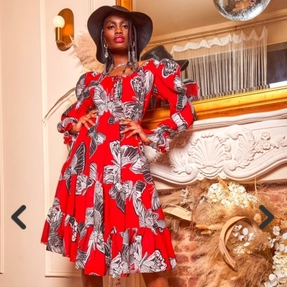 Autumn Adeigbo Fleur dress red butterfly 10 NWT - Picture 1 of 9